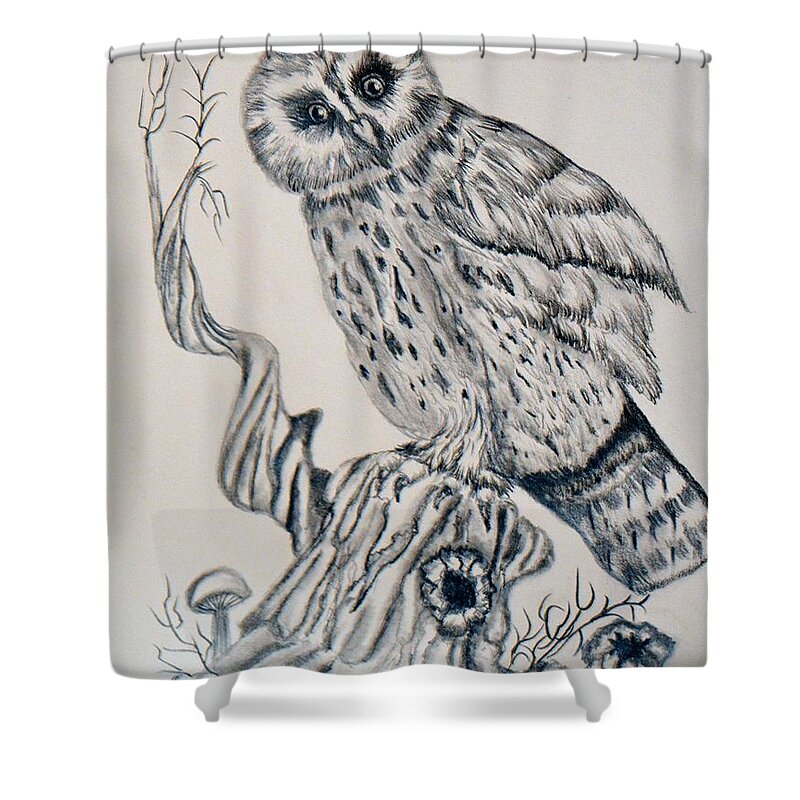 Whooo Are You Shower Curtain featuring the drawing WHOoo Are You by Maria Urso