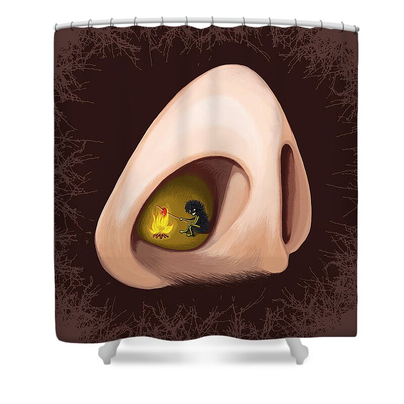 Funny Shower Curtain featuring the digital art Why We Sneeze - Evil Itching Nose Bug by Boriana Giormova