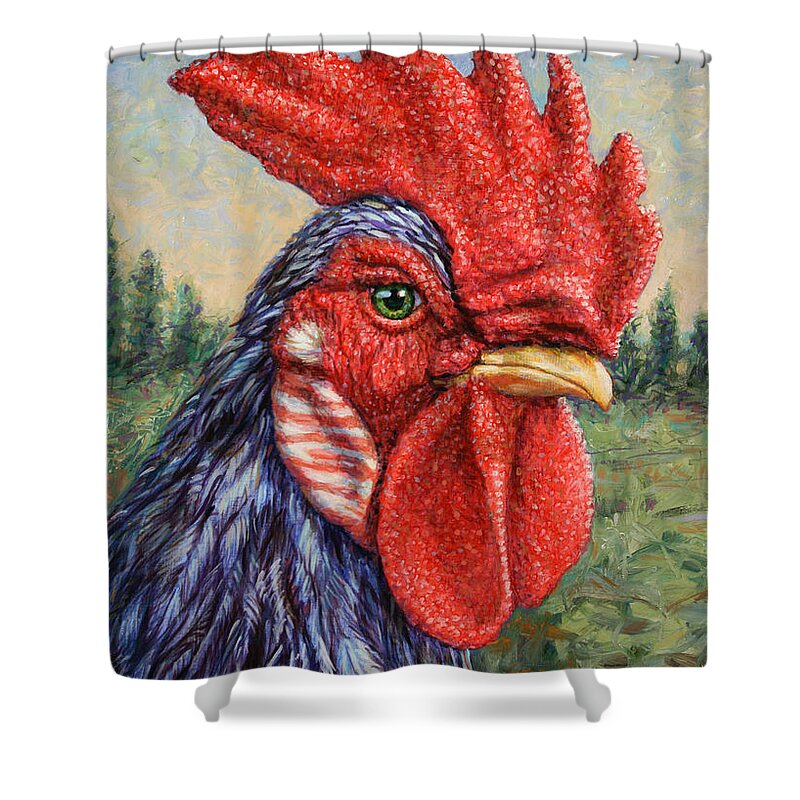 Rooster Shower Curtain featuring the painting Wild Blue Rooster by James W Johnson