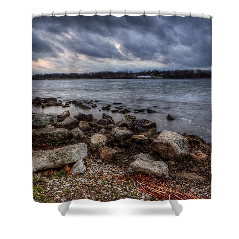 Sunset Shower Curtain featuring the photograph Wild Clouds on the Lake by David Dufresne