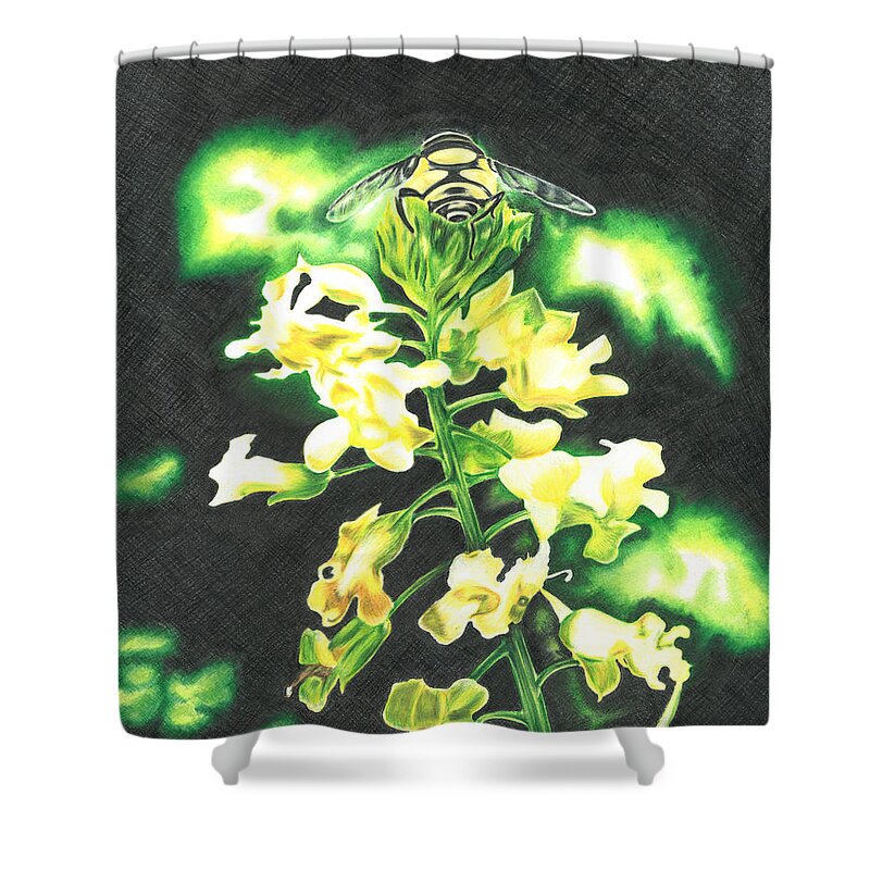 Bee Shower Curtain featuring the drawing Wild Flower by Troy Levesque