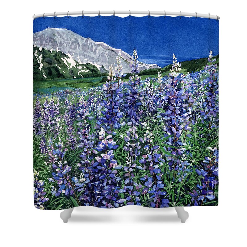 Rocky Mountain Biological Laboratory Shower Curtain featuring the painting Wild Lupine by Barbara Jewell