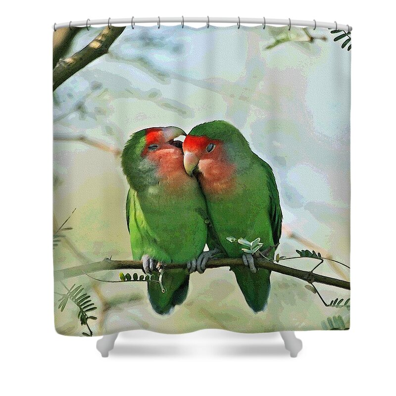 Peach Face Love Bird Shower Curtain featuring the photograph Wild Peach Face Love Bird Whispers by Tom Janca