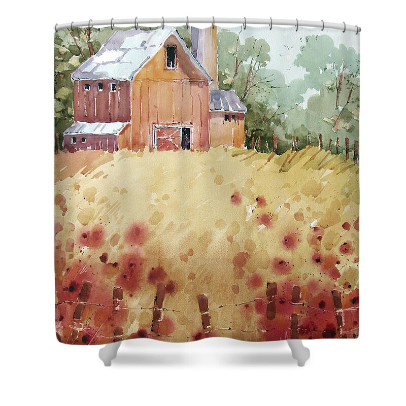 Barn Shower Curtain featuring the painting Wild Poppies by Joyce Hicks