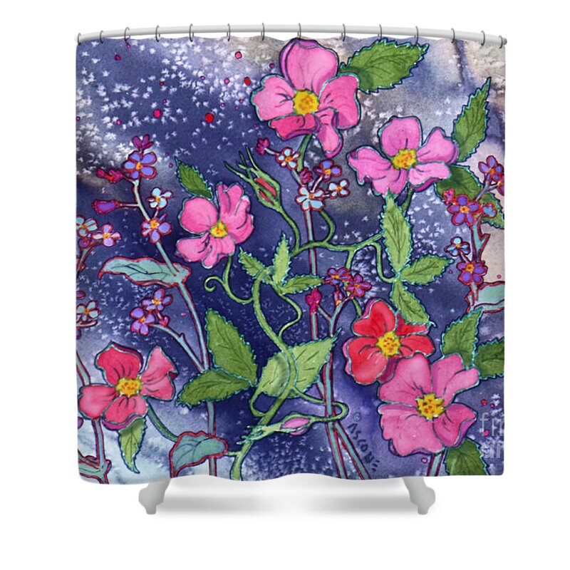 Wild Roses Shower Curtain featuring the painting Wild Roses by Teresa Ascone