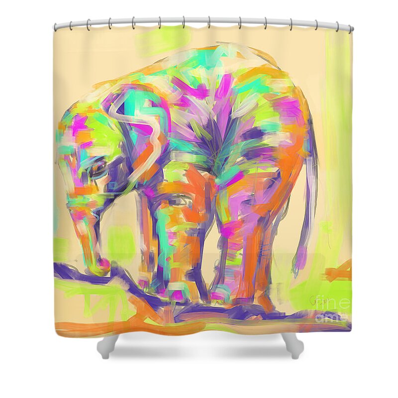 Elephant Shower Curtain featuring the painting Wildlife baby elephant by Go Van Kampen