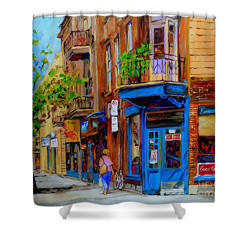 Montreal Shower Curtain featuring the painting Wilensky's Diner And Snack Bar by Carole Spandau