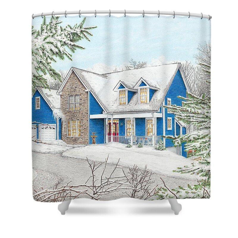 Hidden Valley Shower Curtain featuring the painting Wiley House by Albert Puskaric