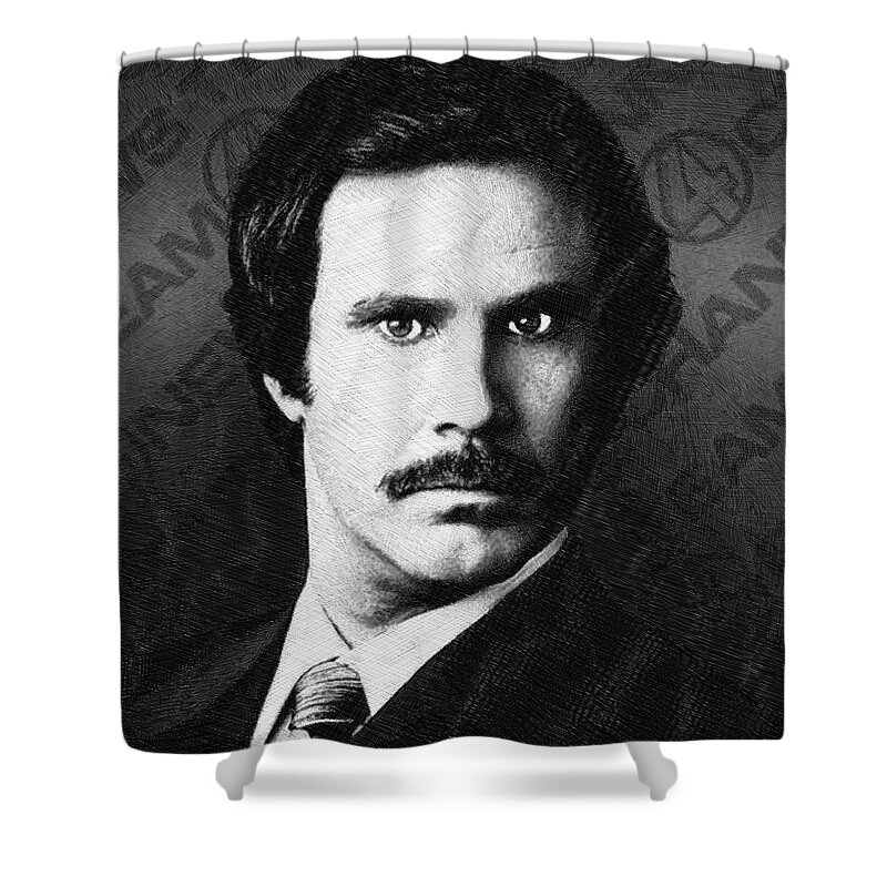 Anchorman Shower Curtain featuring the drawing Will Ferrell Anchorman The Legend of Ron Burgundy Drawing by Tony Rubino