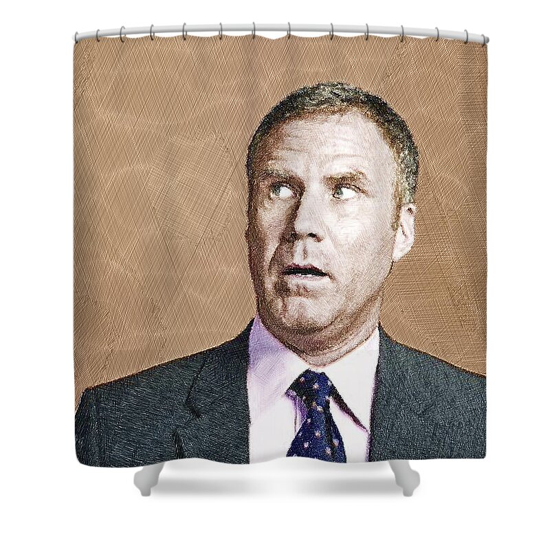 Anchorman Shower Curtain featuring the painting Will Ferrell by Tony Rubino