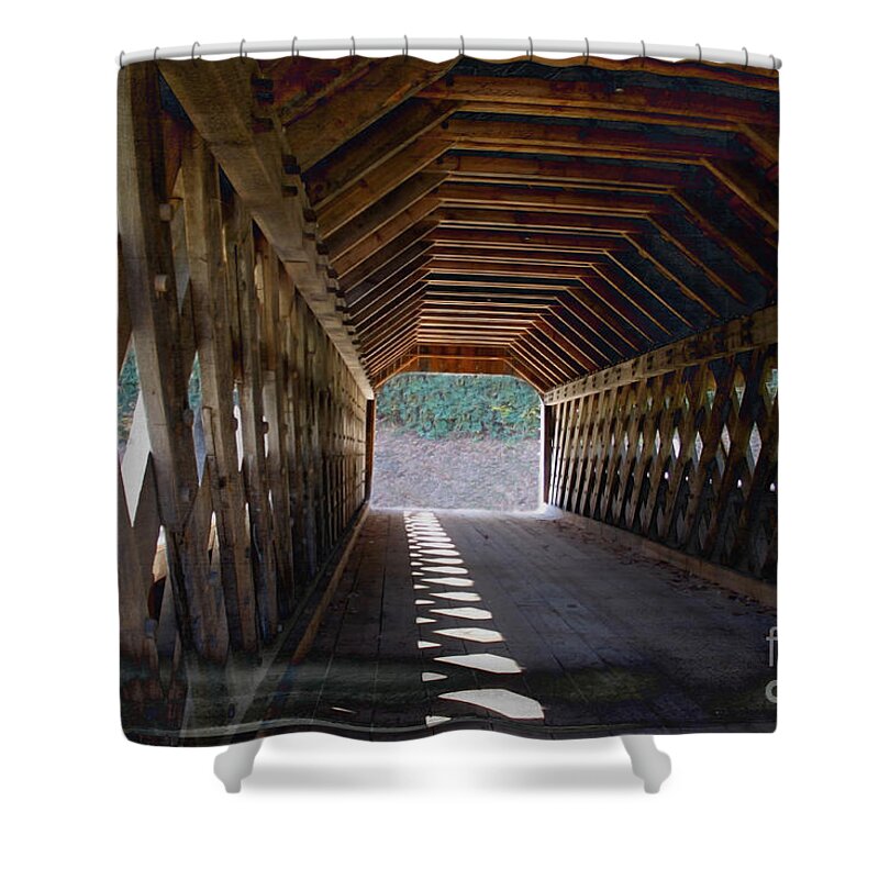 Wood Shower Curtain featuring the photograph William Henry Stevens Covered Bridge by Janice Pariza