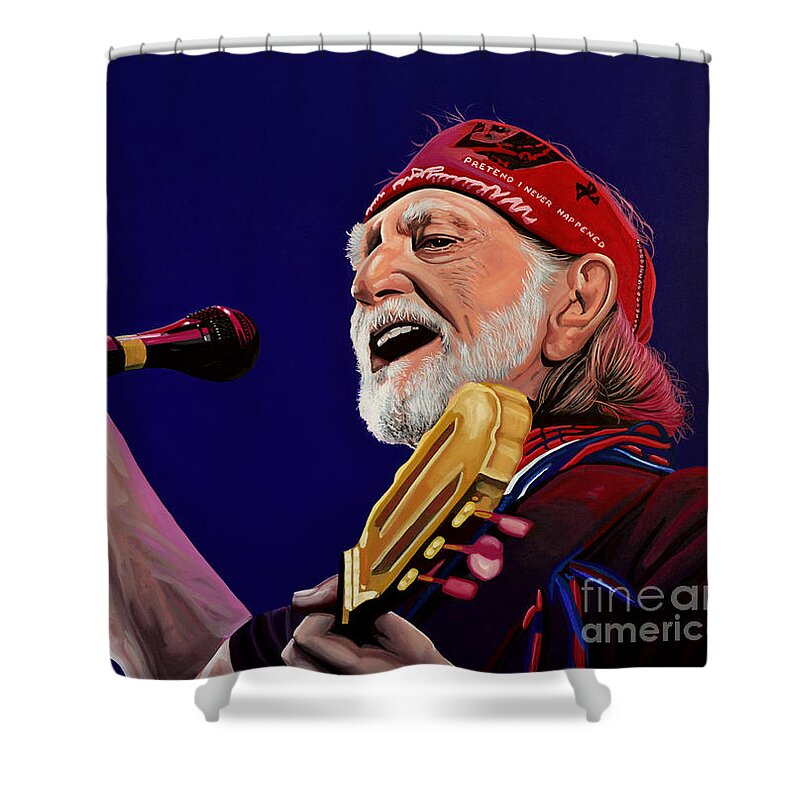 Willie Nelson Shower Curtain featuring the painting Willie Nelson by Paul Meijering