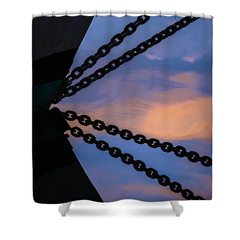 Appledore Shower Curtain featuring the photograph Windjammer Schooner Appledore Bobstays in Abstract by Marty Saccone