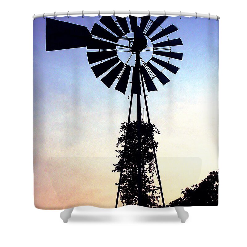 Wind Shower Curtain featuring the photograph Windmill Silhouette by Marilyn Hunt