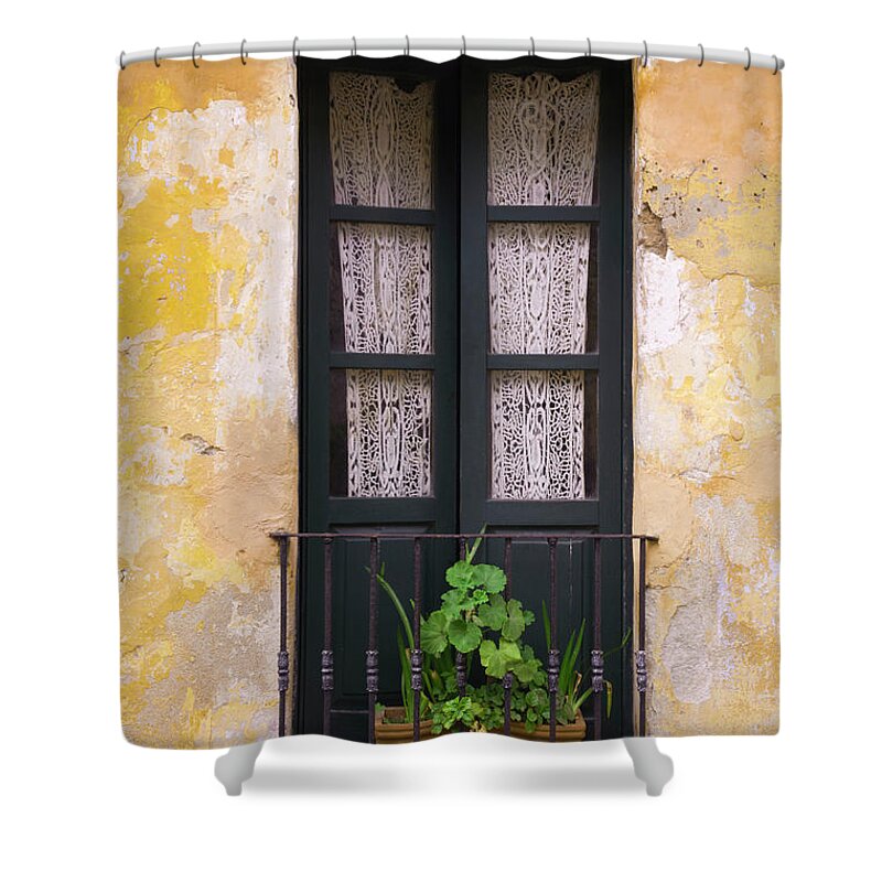 Cement Shower Curtain featuring the photograph Window And Wall Colonial Style by B-a-c-o
