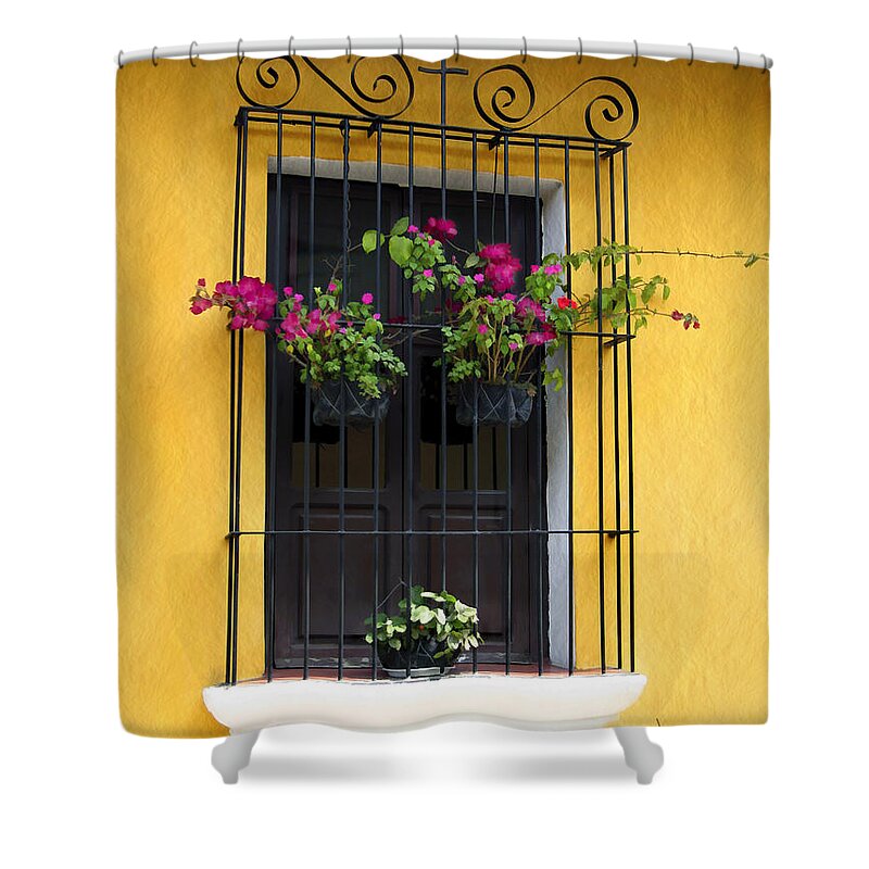 Antigua Shower Curtain featuring the photograph Window at Old Antigua Guatemala by Kurt Van Wagner