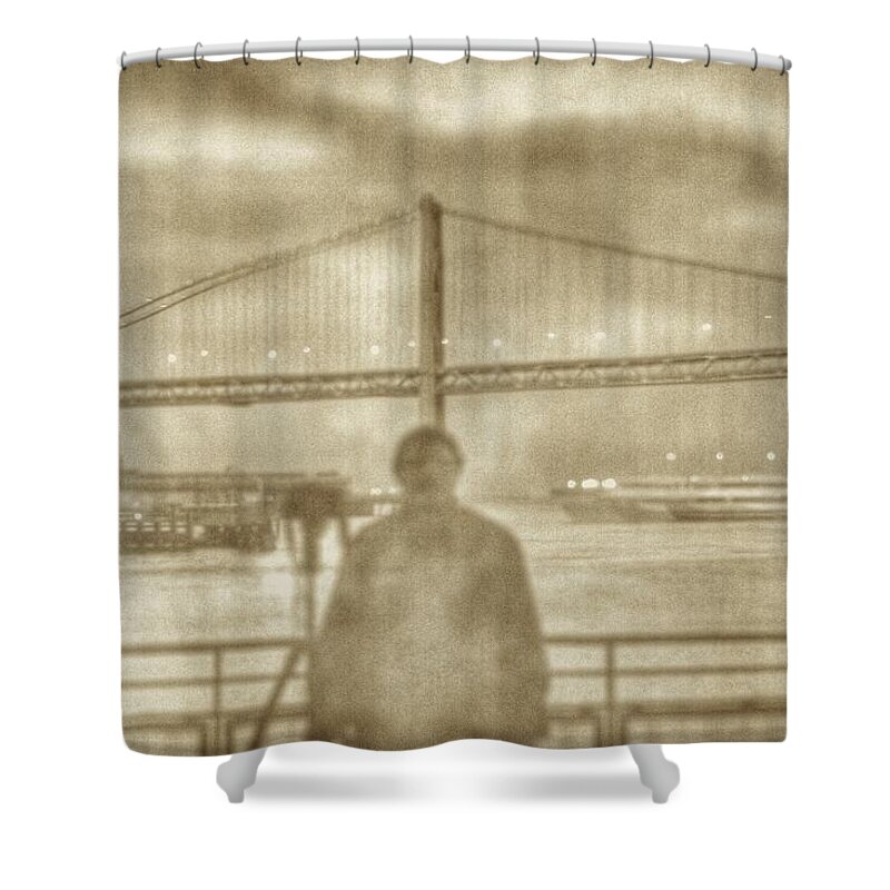 San Francisco Shower Curtain featuring the photograph window self-portrait Embarcadero San Francisco by SC Heffner