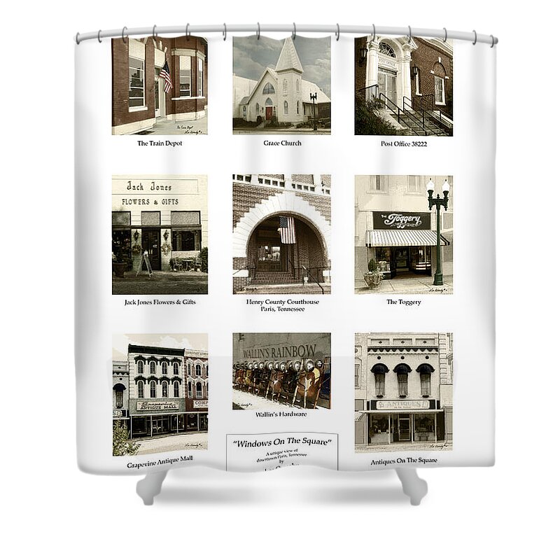 Paris Tennessee Shower Curtain featuring the photograph Windows Collage Lt Sepia by Lee Owenby