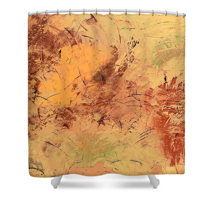 Beige Shower Curtain featuring the painting Windy Day by Linda Bailey