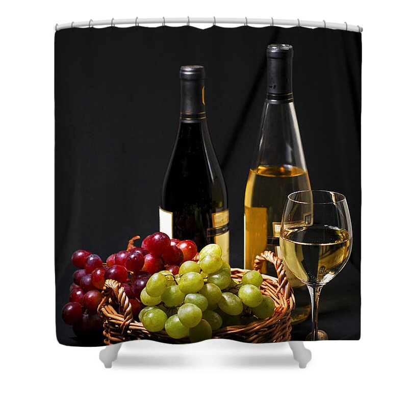 Wine Shower Curtain featuring the photograph Wine and grapes by Elena Elisseeva