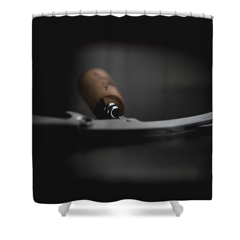 Wine Cork Shower Curtain featuring the photograph Wine Bottle Opener With Cork by Stacy Vitallo