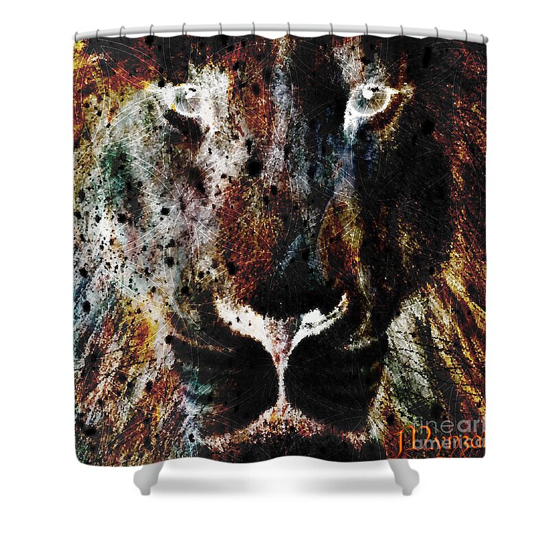 Winged Lion Shower Curtain featuring the digital art Winged Lion by Mynzah Osiris