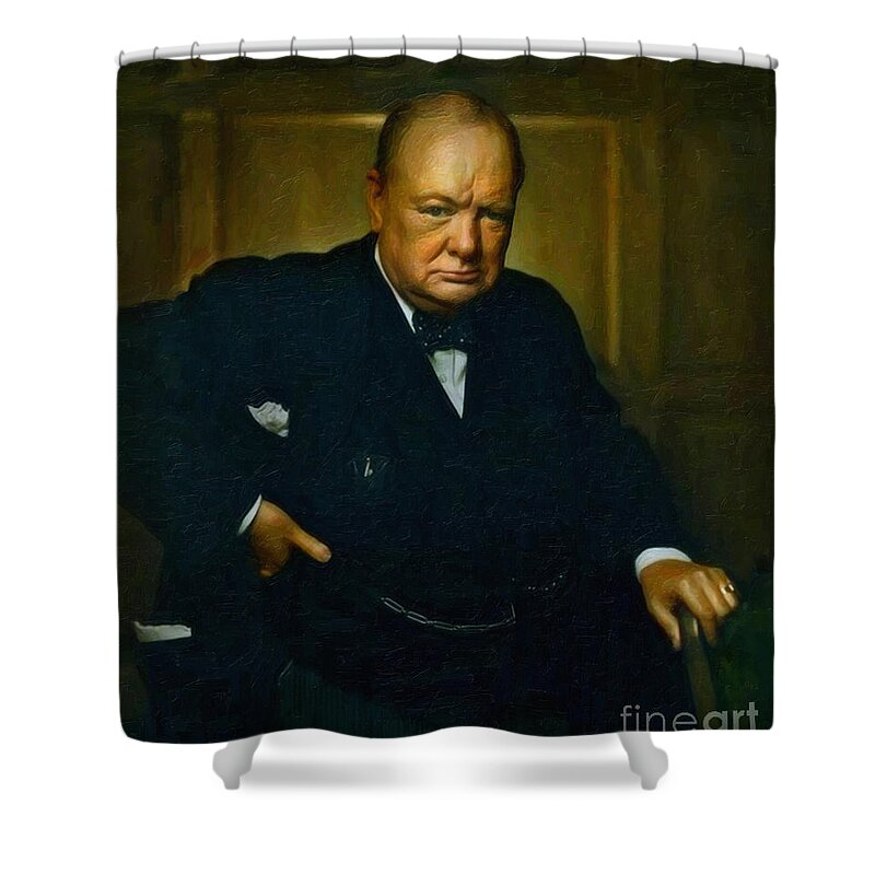 Landmark Shower Curtain featuring the painting Winston Churchill by Celestial Images