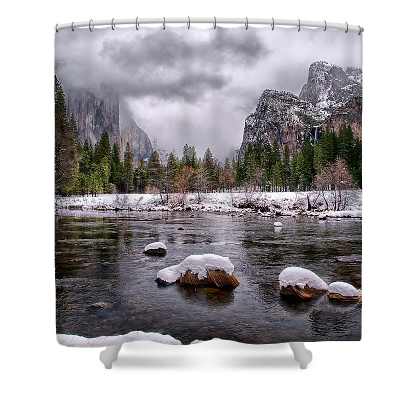 Snow Shower Curtain featuring the photograph Winter at Valley View by Cat Connor
