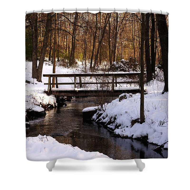 Winter Shower Curtain featuring the photograph Winter Bridge at Christmastime - Greeting Card by Mark Valentine