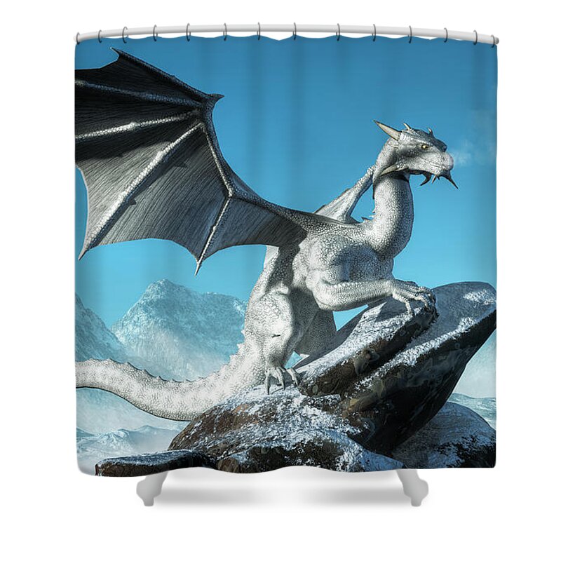 White Dragon Shower Curtain featuring the digital art Winter Dragon by Daniel Eskridge