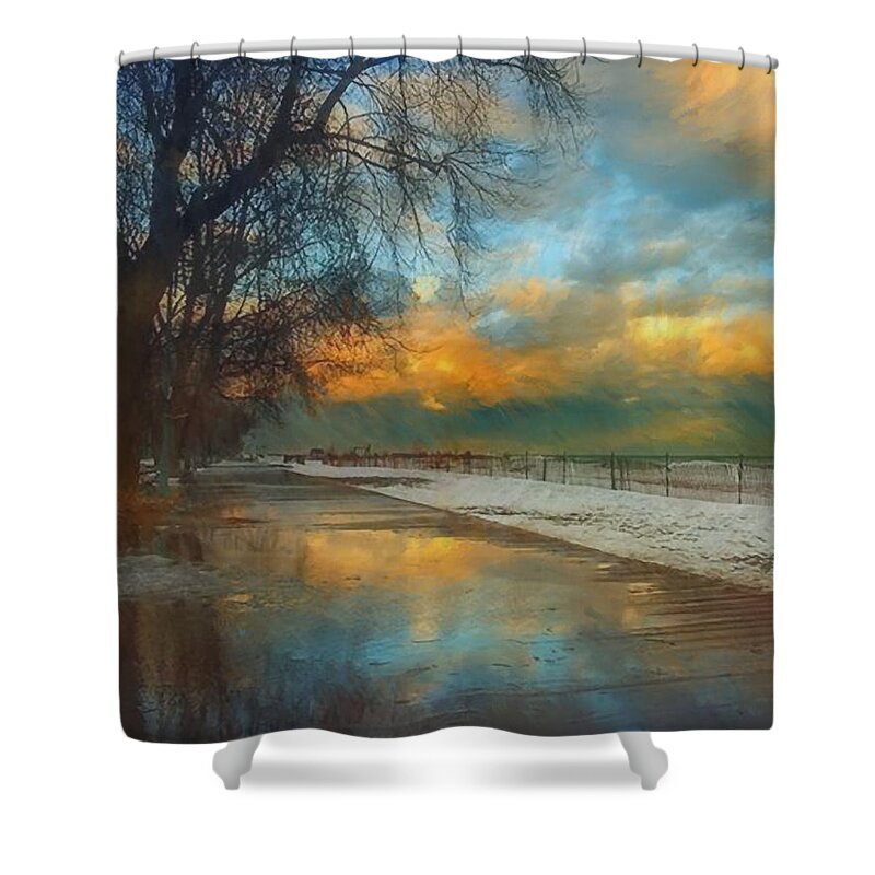 Troy Caperton Shower Curtain featuring the painting Winter Fenceline by Troy Caperton