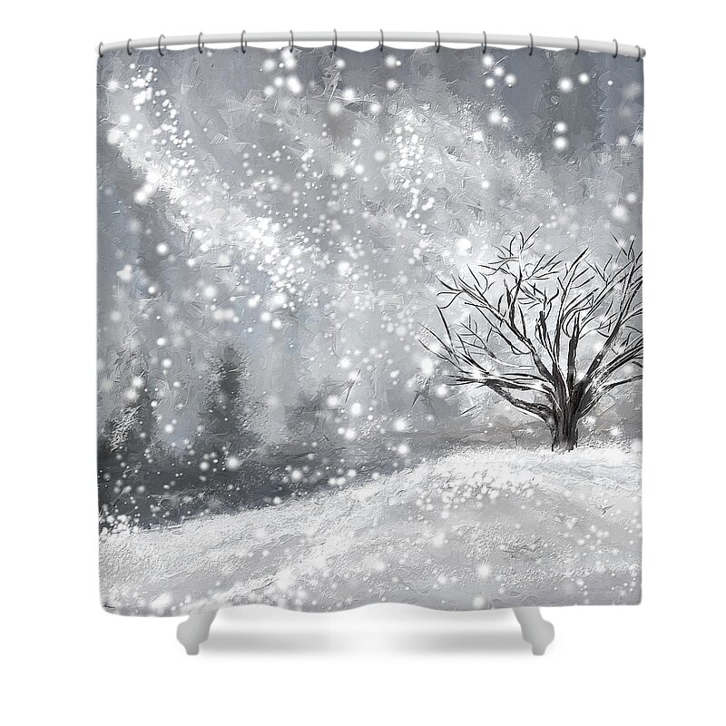 Four Seasons Shower Curtain featuring the painting Winter- Four Seasons Painting by Lourry Legarde