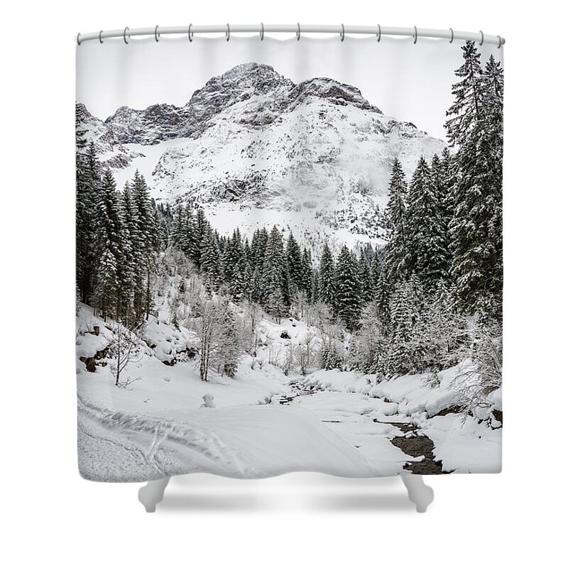 Winter Shower Curtain featuring the photograph Winter in Baergunt Valley Kleinwalsertal Austria by Matthias Hauser