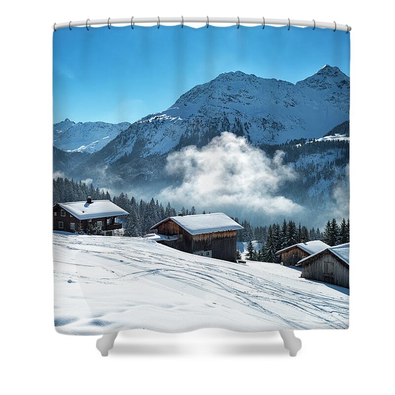 Scenics Shower Curtain featuring the photograph Winter Landscape With Ski Lodge In by Kemter