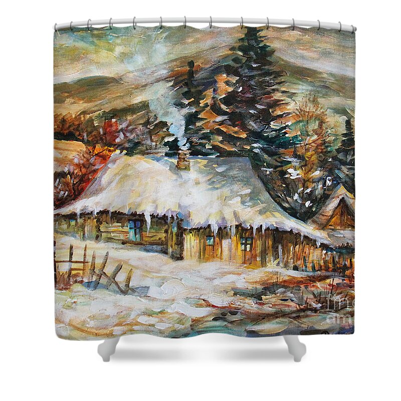 Winter Magic Shower Curtain featuring the painting Winter Magic by Dariusz Orszulik