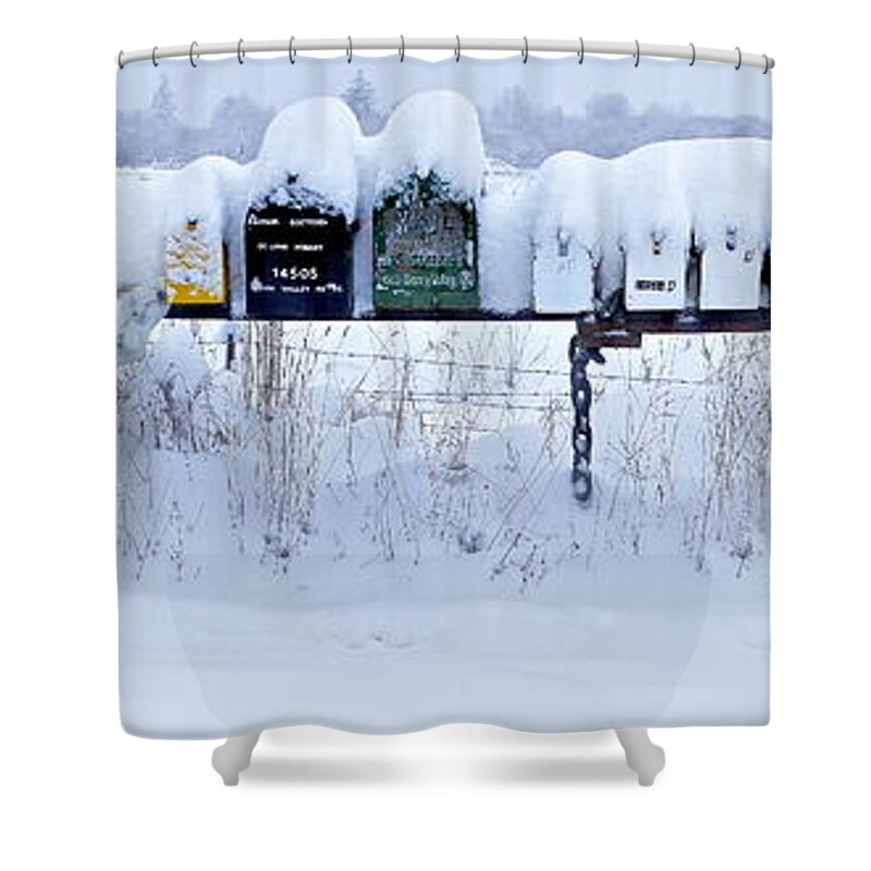 Photography Shower Curtain featuring the photograph Winter Mailbox Panorama by Sean Griffin