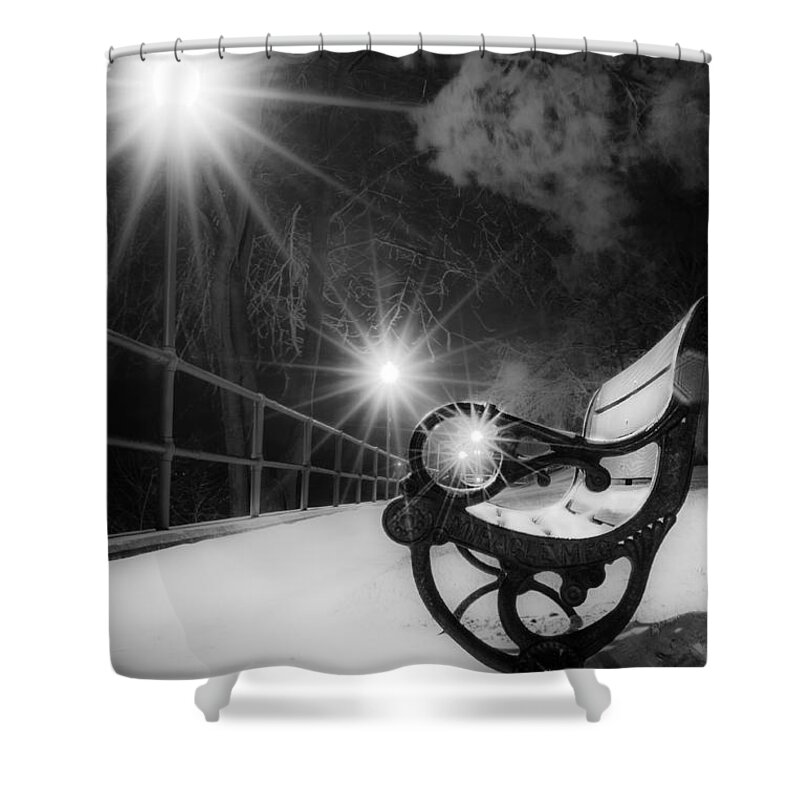 Winter Night Along The River Shower Curtain featuring the photograph Winter Night Along The River by Michael Arend