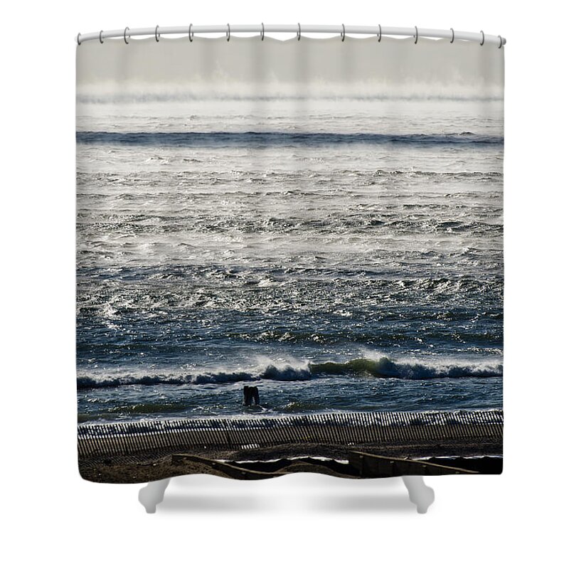 Seascape Shower Curtain featuring the photograph Winter Ocean Rockaway Beach by Maureen E Ritter
