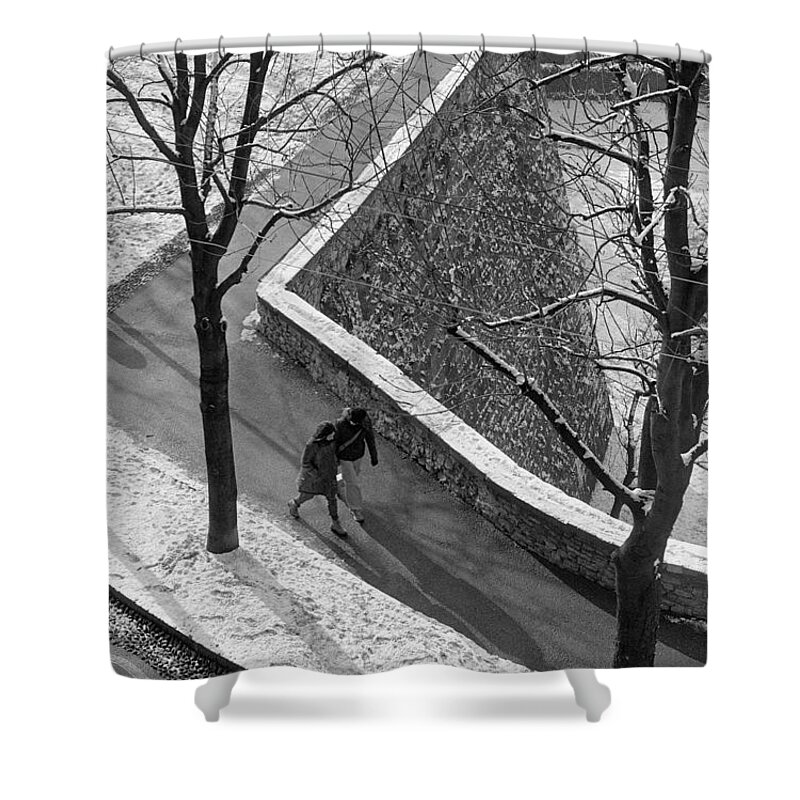 Winter Shower Curtain featuring the photograph Winter on the Walls of Bergamo by Riccardo Mottola