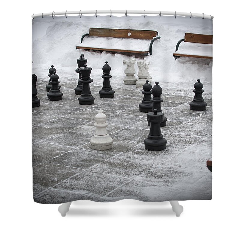 Chess Shower Curtain featuring the photograph Winter Outdoor Chess by Andreas Berthold