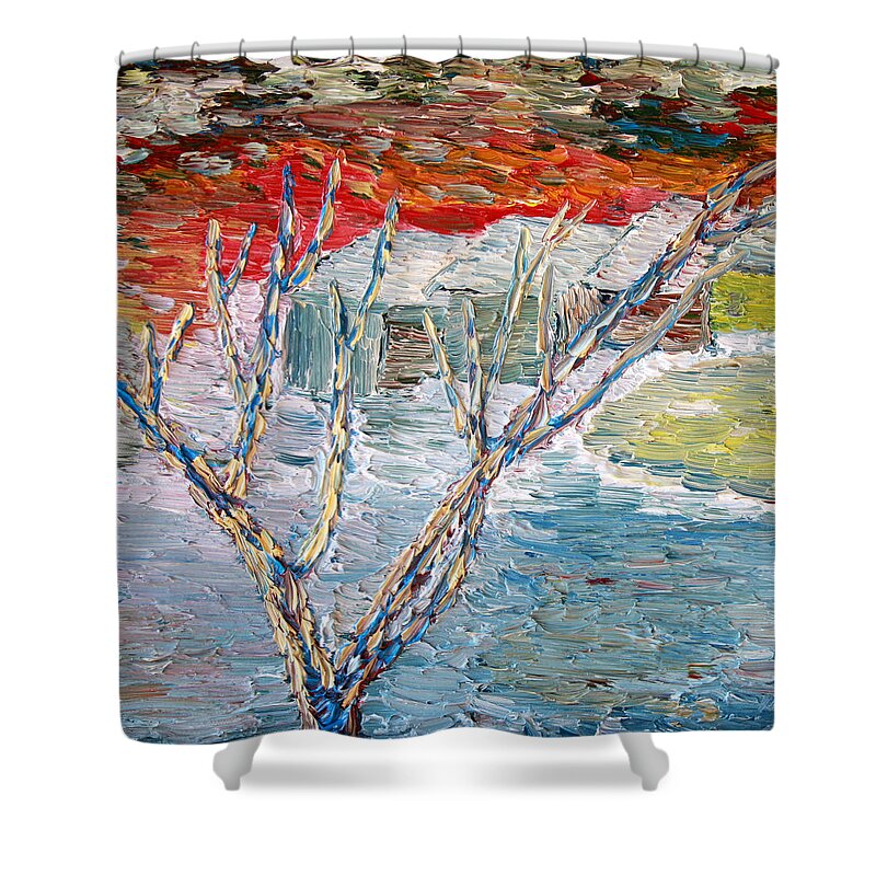 Winter Shower Curtain featuring the painting Winter Sunset by Vadim Levin