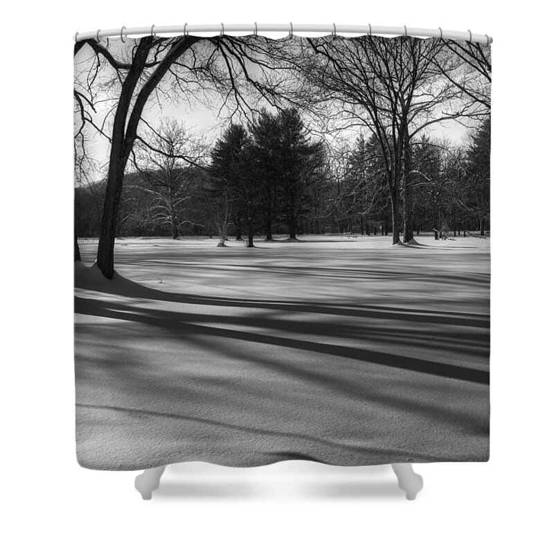 Black And White Shower Curtain featuring the photograph Winter Trees by Bill Wakeley