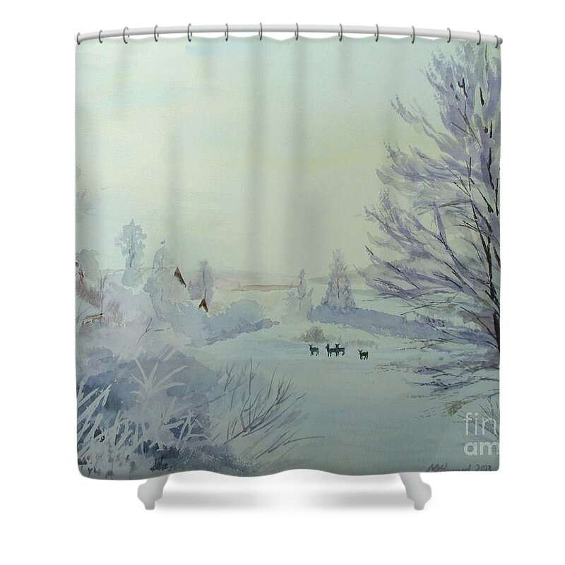 Winter Visitors Shower Curtain featuring the painting Winter Visitors by Martin Howard