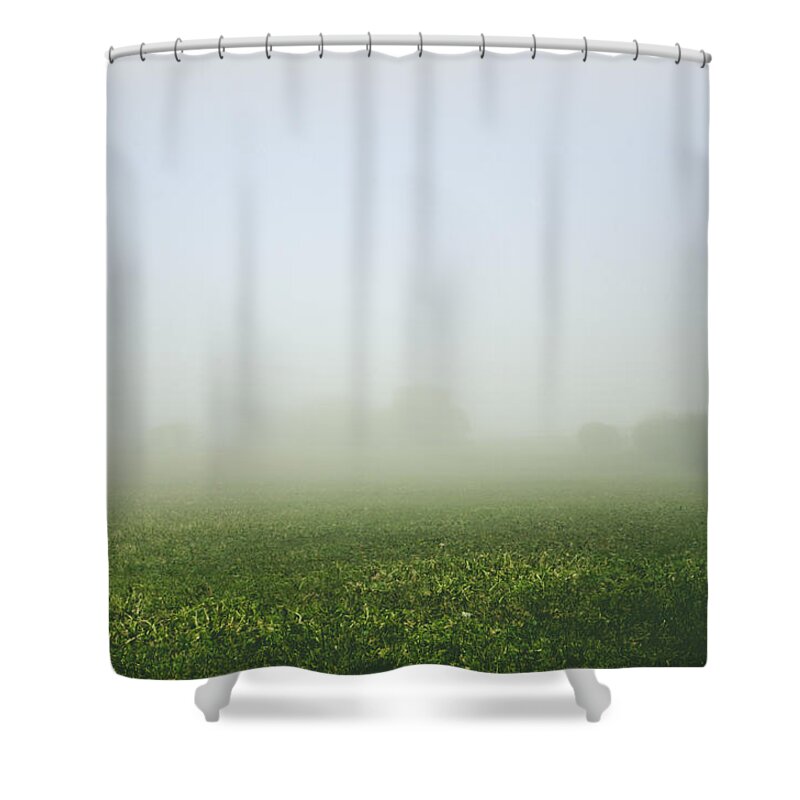 Winter Shower Curtain featuring the photograph Winters Foggy Morning across the Farmers Field by Spikey Mouse Photography