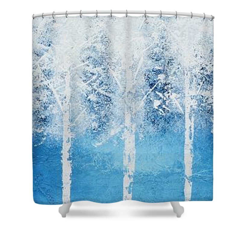 White Trees Shower Curtain featuring the painting Wintry Mix by Linda Bailey