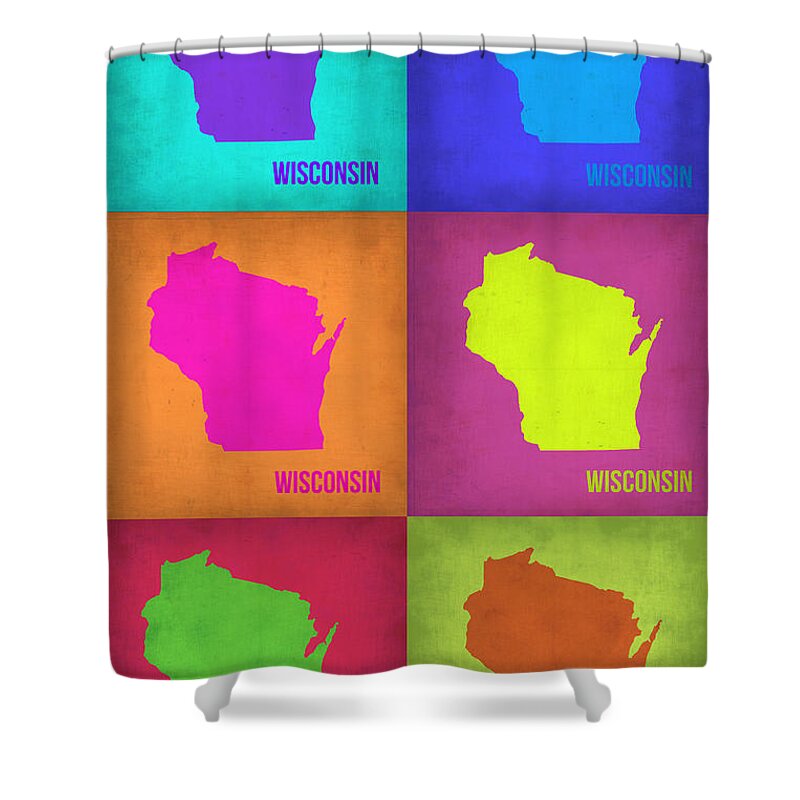 Wisconsin Map Shower Curtain featuring the painting Wisconsin Pop Art Map 2 by Naxart Studio