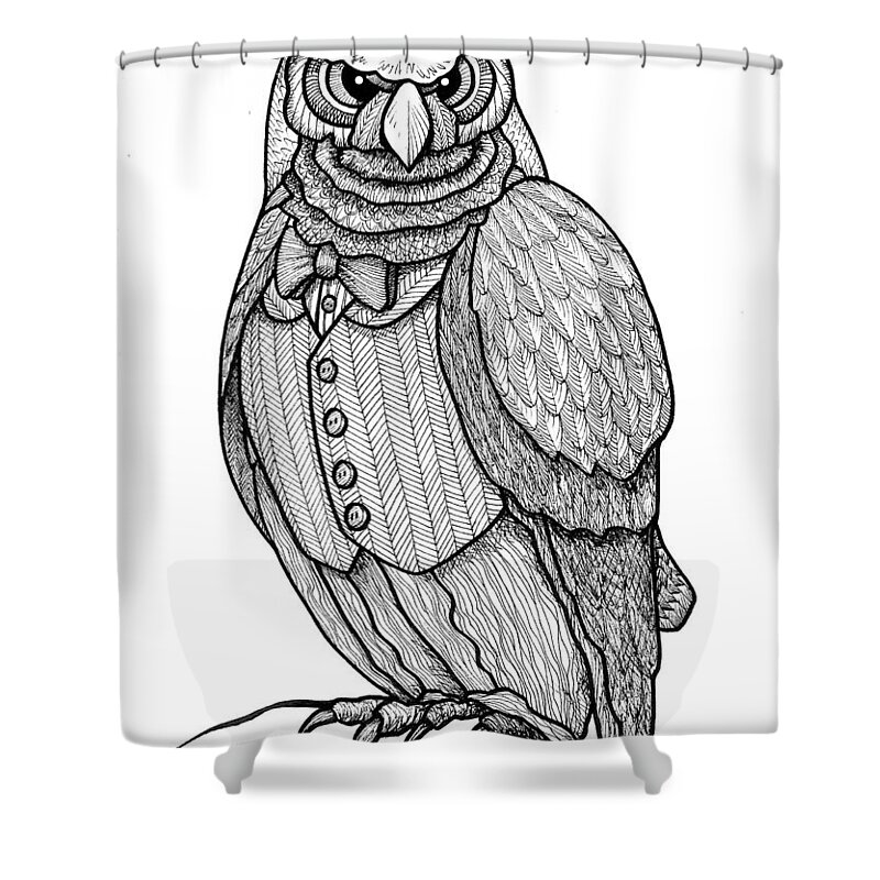 Owl Shower Curtain featuring the drawing Wisdom Owl by Jim Harris