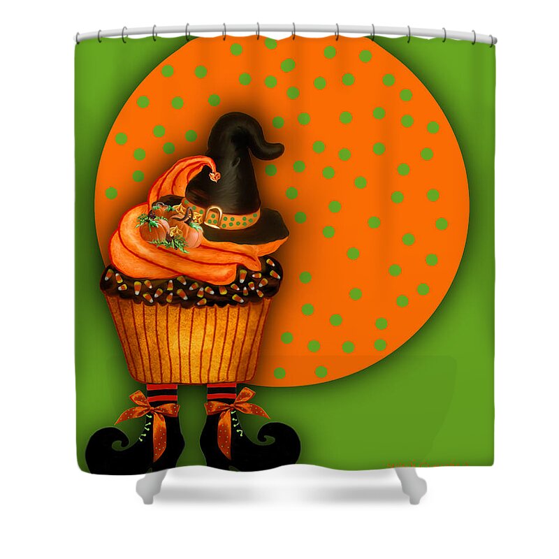 Halloween Art Shower Curtain featuring the mixed media Witch Cupcake 5 by Carol Cavalaris