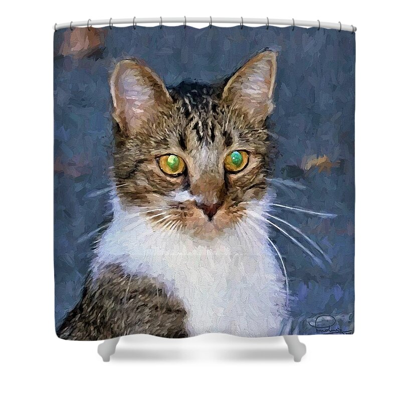 Cat Shower Curtain featuring the digital art With Eyes On by Ludwig Keck