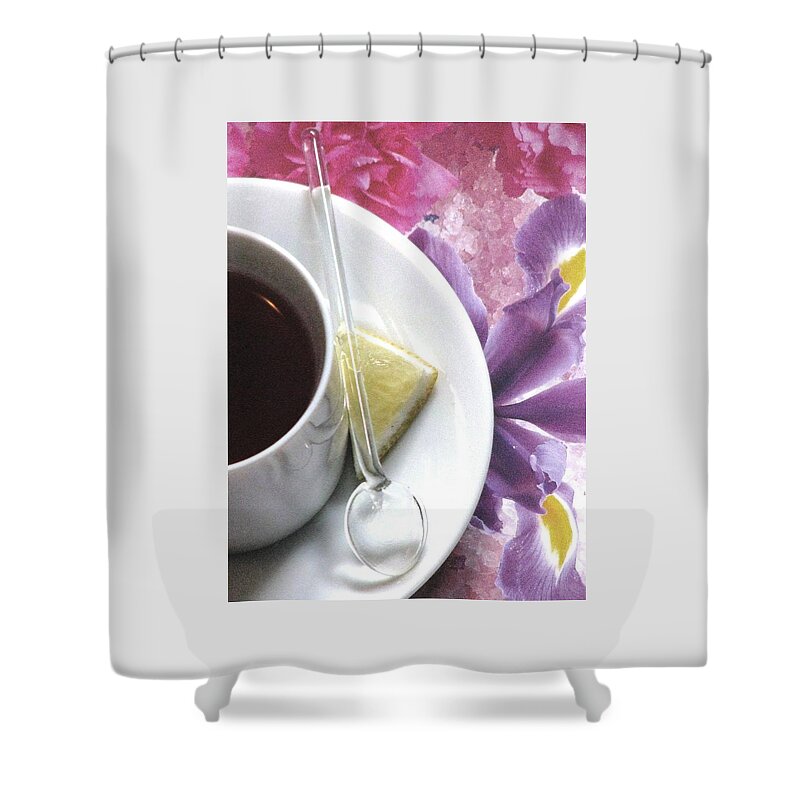 White Tea Cups Shower Curtain featuring the photograph With Lemon by Angela Davies